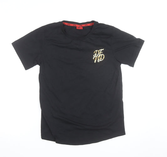 DFND Boys Black Logo Cotton T-Shirt 15-16 Years Short Sleeve Crew Neck