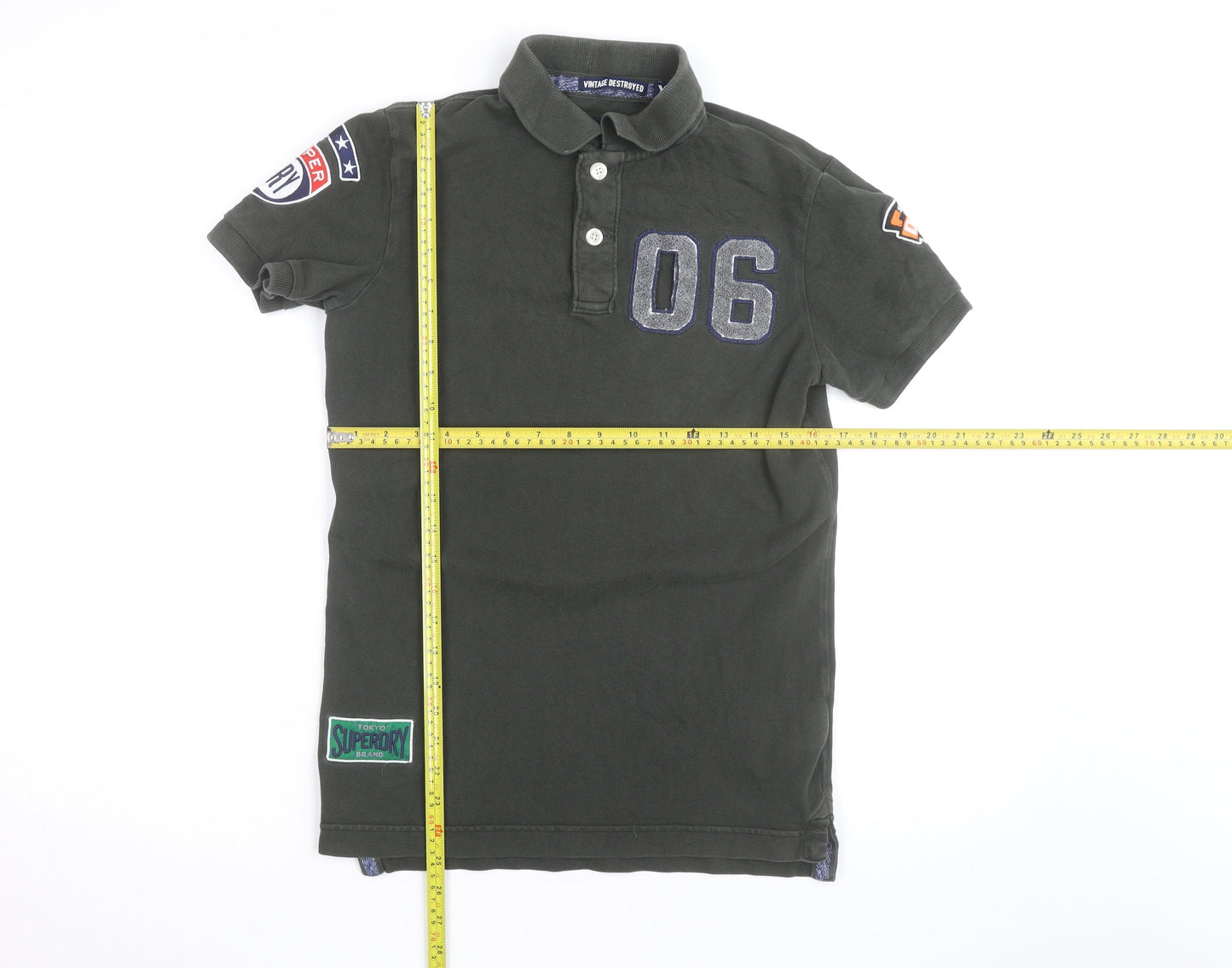 Superdry Men's Green XS 'Vintage Destroyed' Polo Shirt