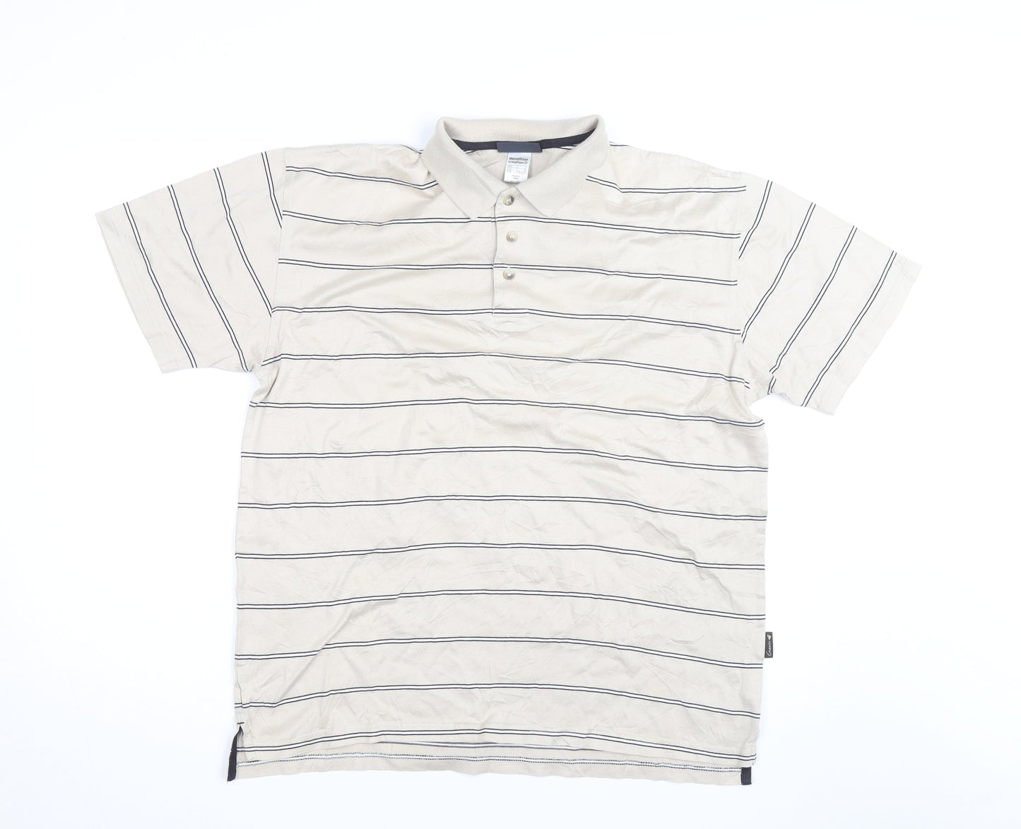 Decathlon Creation Men’s Beige Striped Cotton Polo Shirt Size M