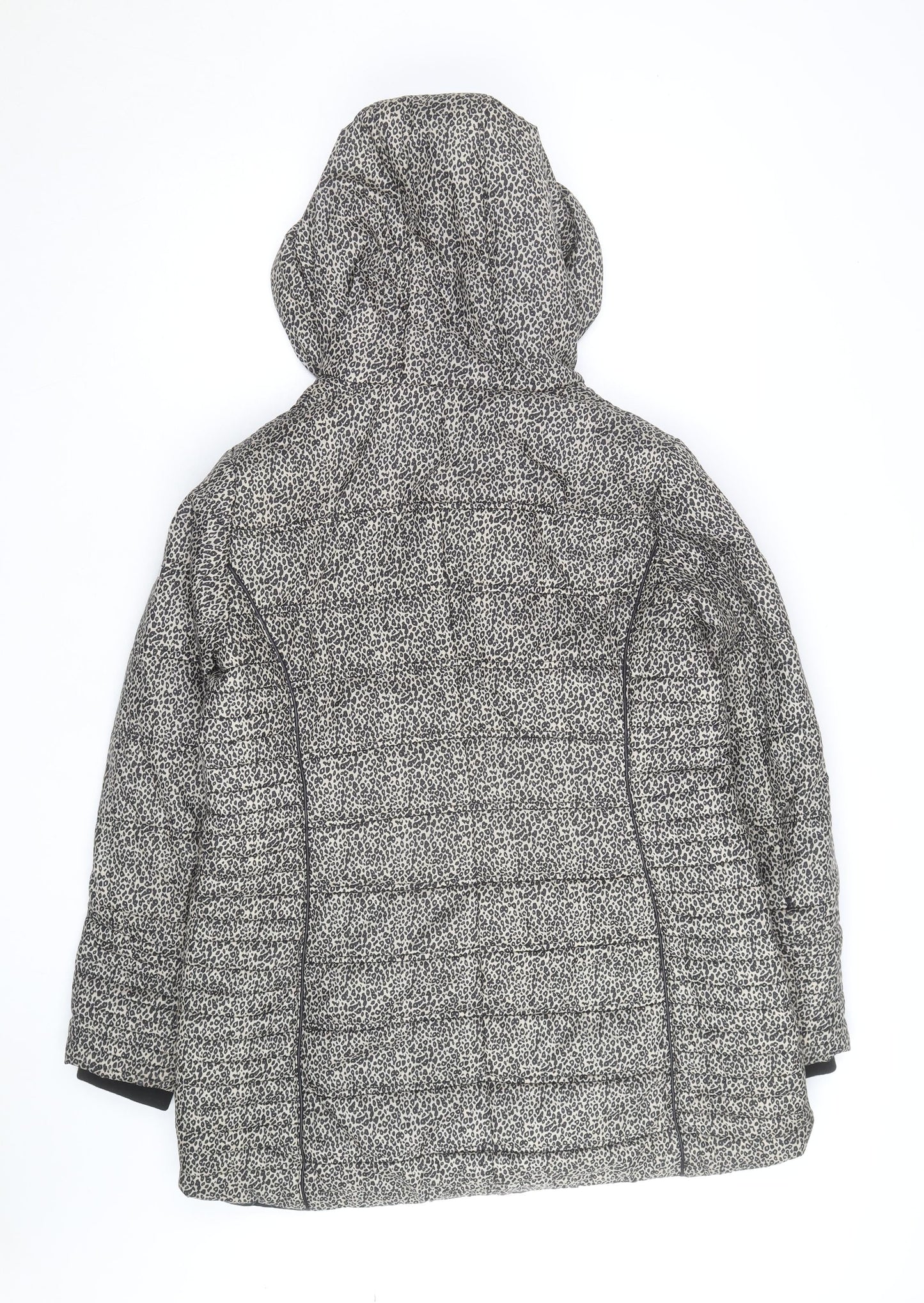 Centigrade Women's Grey Animal Print Hooded Puffer Jacket Size L