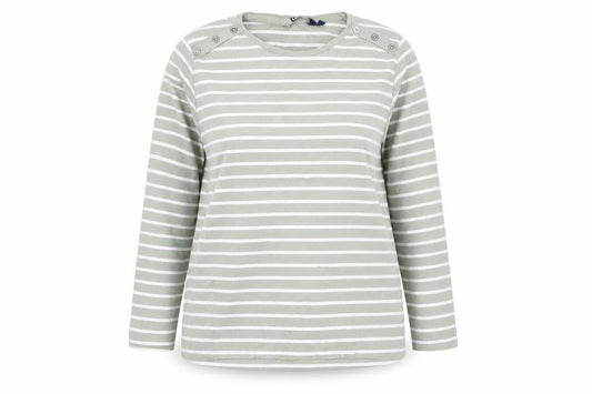 Wee Women’s Green White Striped Long Sleeve Cotton T-Shirt Size 18-20