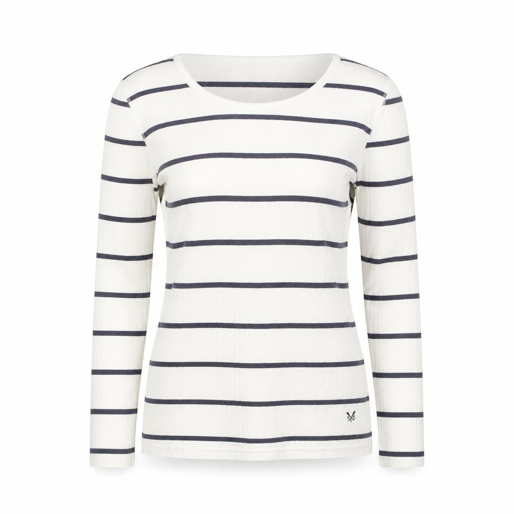 Crew Clothing Ivory Navy Stripe Cotton Long Sleeve Pullover Jumper Size 14