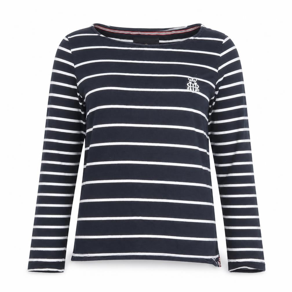 Front view of Crew Clothing Blue White Striped Long Sleeve T-Shirt, size 6