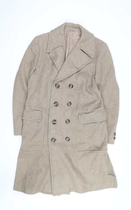 Club International Men's Beige Wool Overcoat Size 42 Classic Long