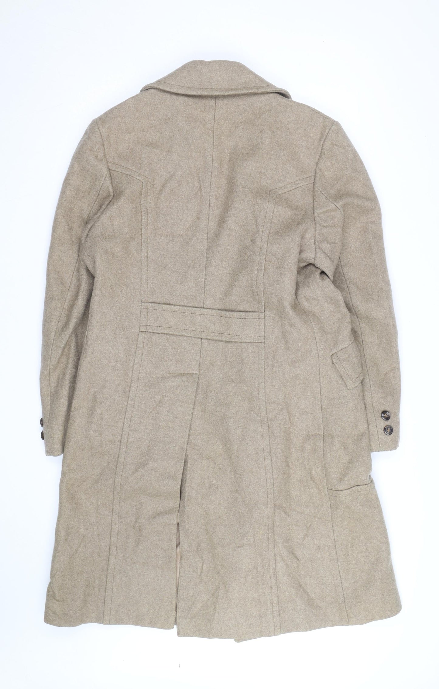 Club International Men's Beige Wool Overcoat Size 42 Classic Long