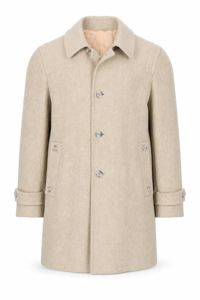 Anderson Little Men's Beige Wool Overcoat Size 38 Classic Mid-Length