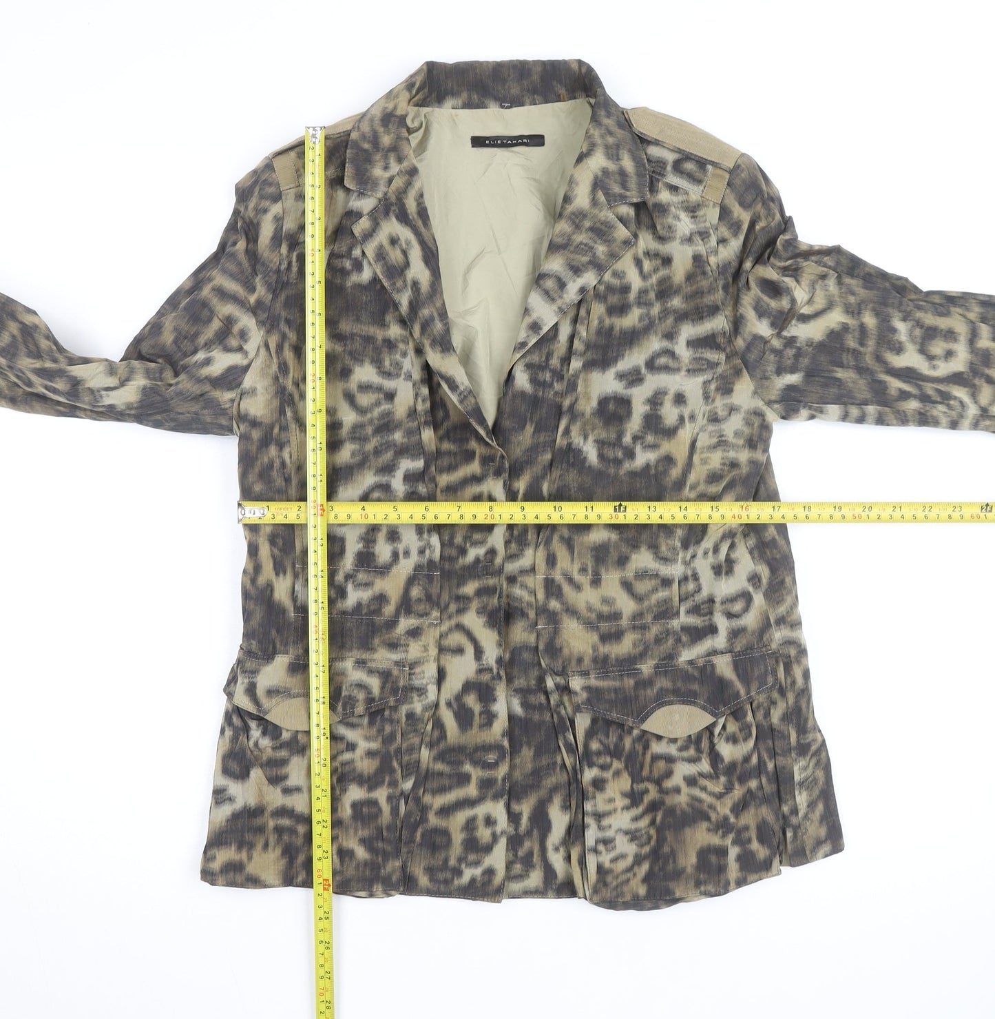 Elie Tahari Women’s Beige Animal Print Blazer Jacket Size M