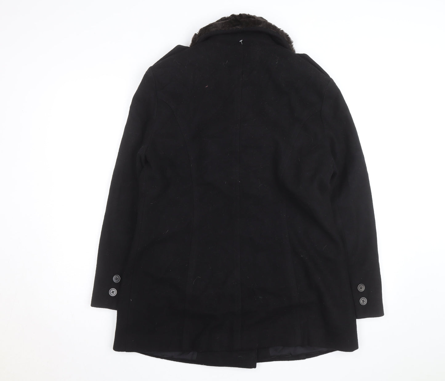 Larry Levine Women's Black Wool Blend Pea Coat Size 8 Fur Trim