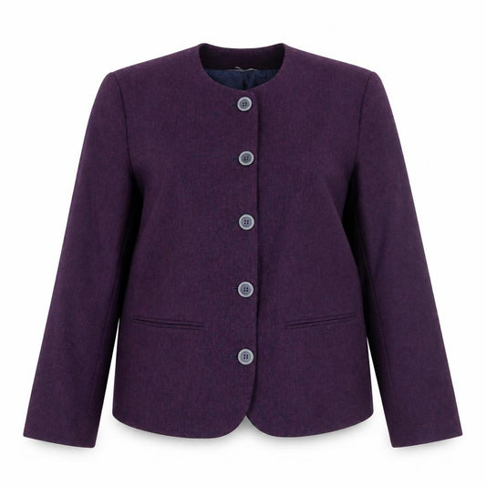 Bleyle Womens Purple Wool Blend Collarless Blazer Jacket Size 12