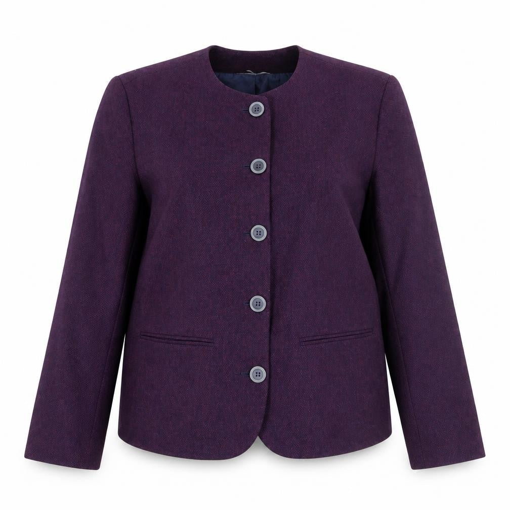 Bleyle Womens Purple Wool Blend Collarless Blazer Jacket Size 12