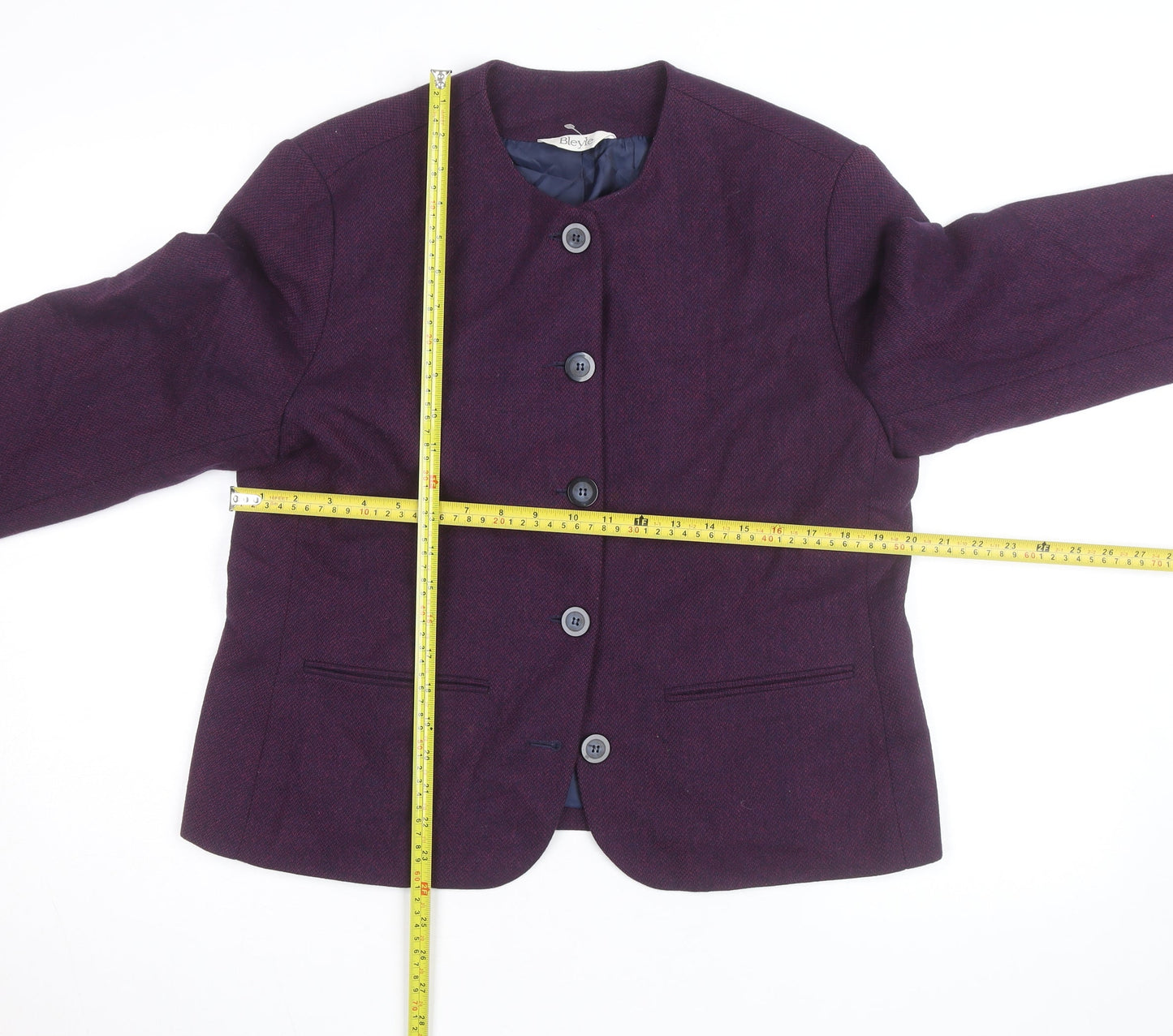 Bleyle Womens Purple Wool Blend Collarless Blazer Jacket Size 12