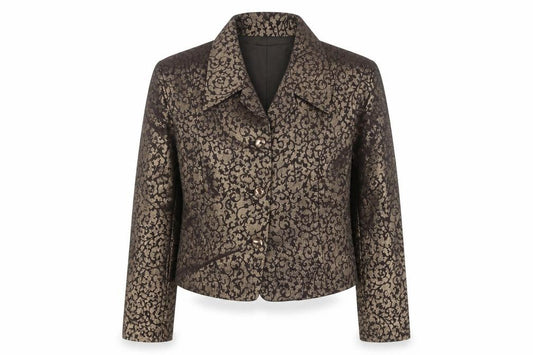 Bianca Nygard Womens Brown Metallic Floral Cropped Blazer Size 8