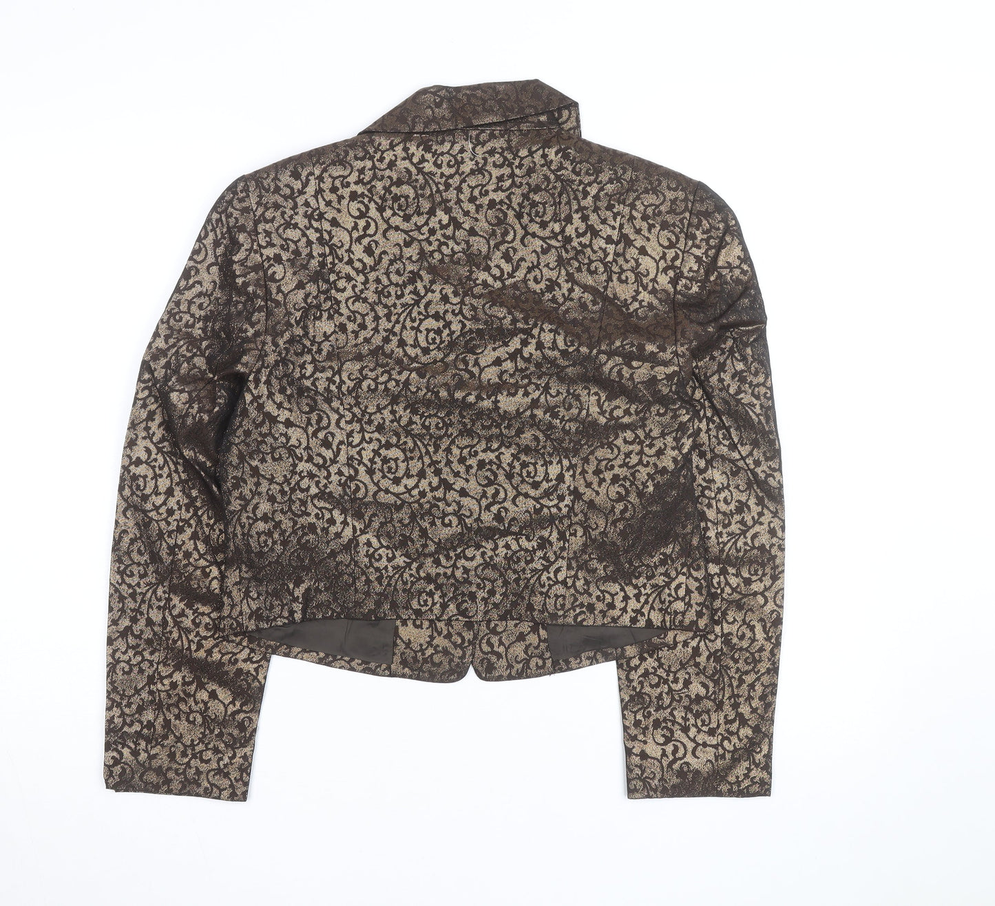 Bianca Nygard Womens Brown Metallic Floral Cropped Blazer Size 8