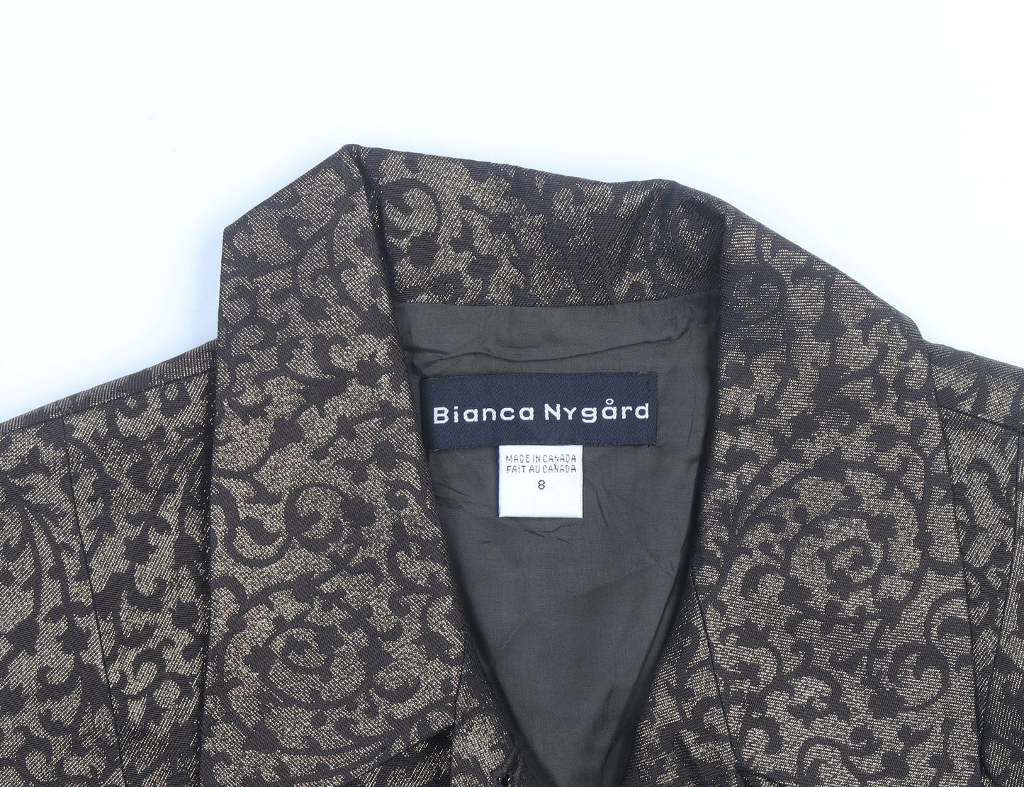 Bianca Nygard Womens Brown Metallic Floral Cropped Blazer Size 8