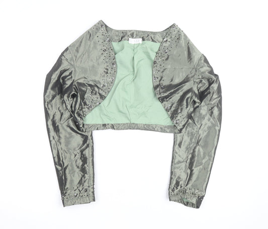 Lilly Women's Green Beaded Silk Cropped Bolero Jacket Size 10