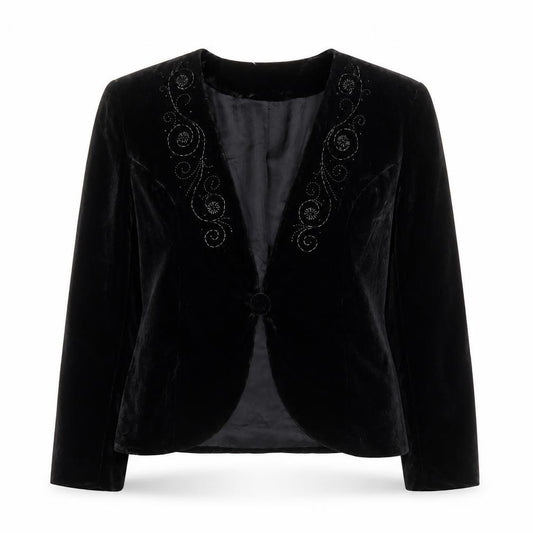 Carole Little Petites Women’s Black Velvet Beaded Blazer Size 6P
