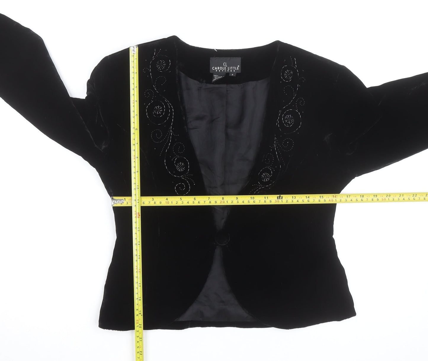 Carole Little Petites Women’s Black Velvet Beaded Blazer Size 6P