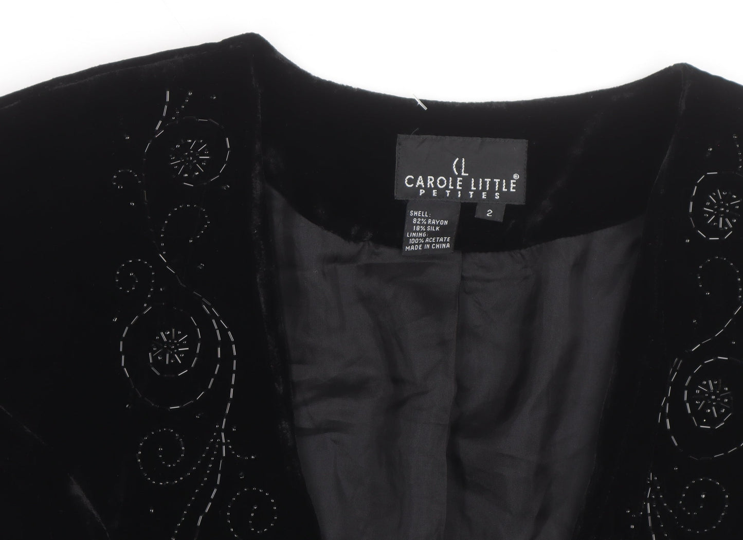 Carole Little Petites Women’s Black Velvet Beaded Blazer Size 6P