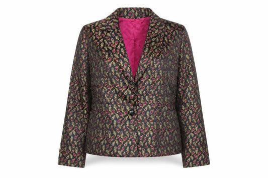 S.L.B. Womens Black Multicoloured Blazer Jacket Size 14 Feather Print