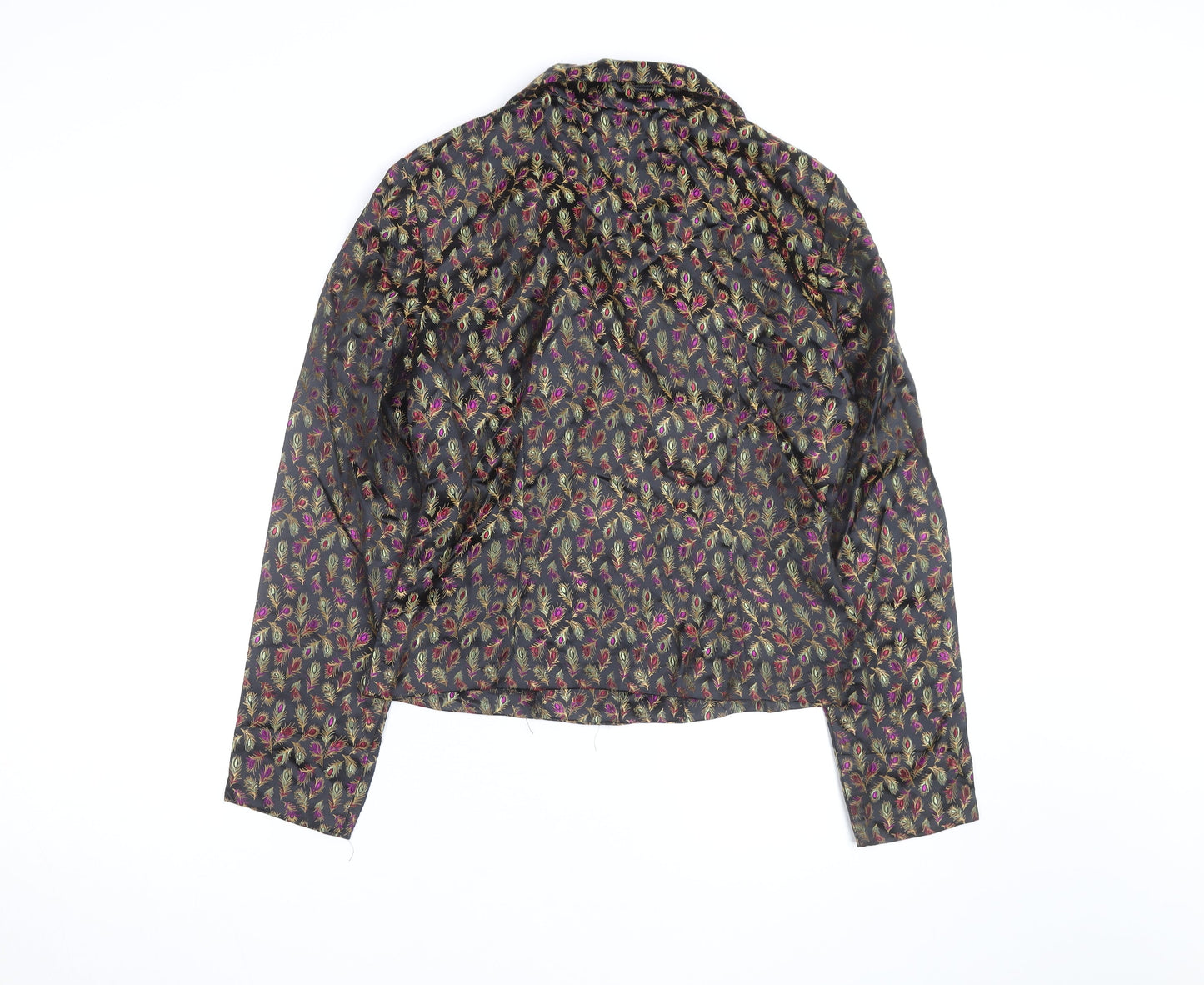 S.L.B. Womens Black Multicoloured Blazer Jacket Size 14 Feather Print