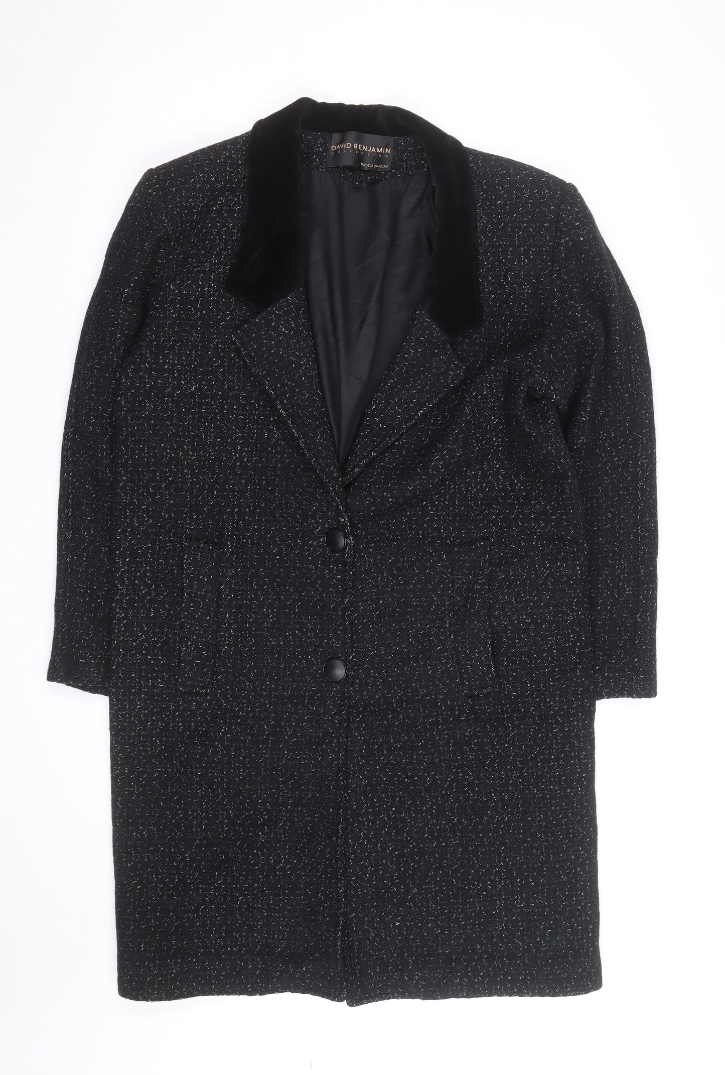 David Benjamin Womens Black Wool Tweed Long Overcoat Size S