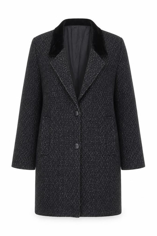 David Benjamin Womens Black Wool Tweed Long Overcoat Size S