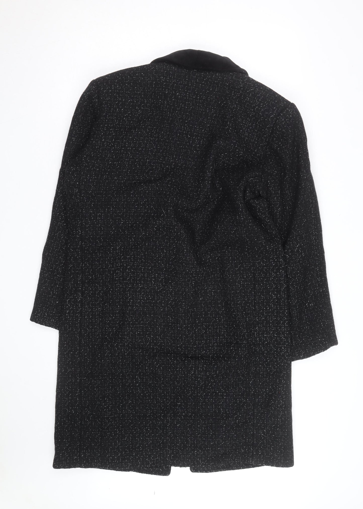 David Benjamin Womens Black Wool Tweed Long Overcoat Size S