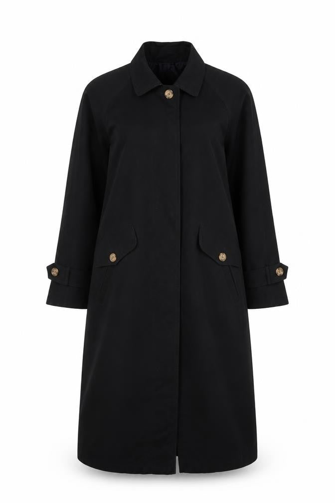New York Harbor Womens Black Long Trench Coat Size 12