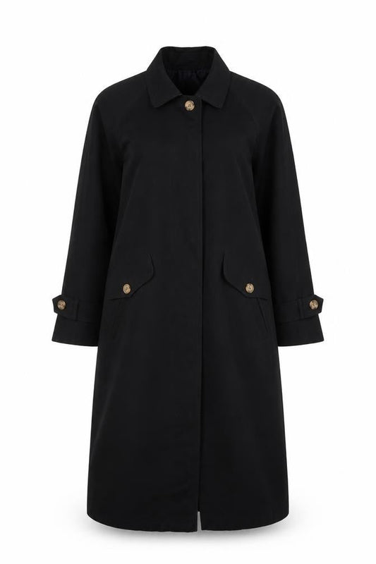 New York Harbor Womens Black Long Trench Coat Size 12