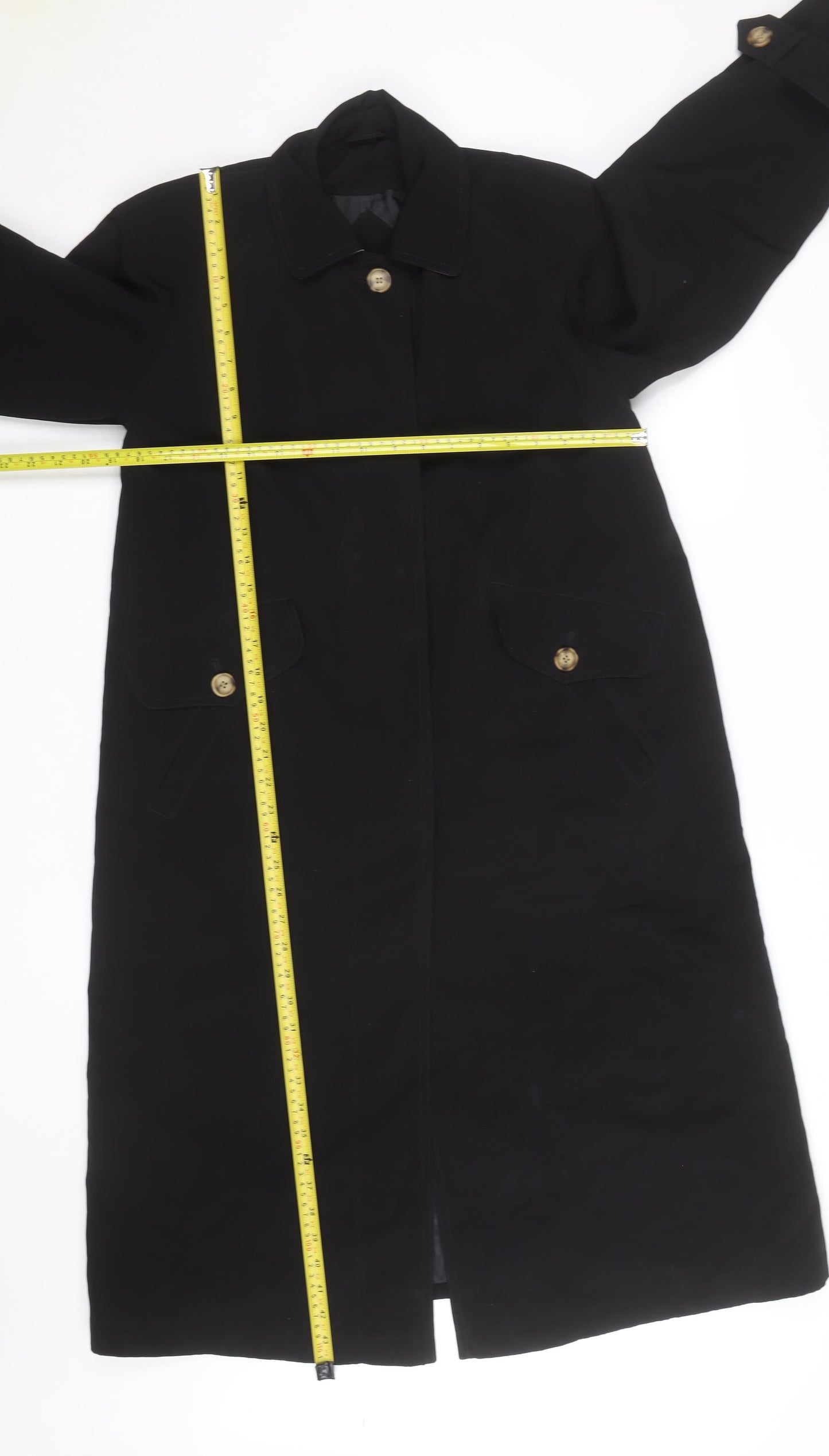 New York Harbor Womens Black Long Trench Coat Size 12