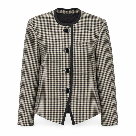 Park Square Women Beige Checked Blazer Jacket Size 12 Classic Style