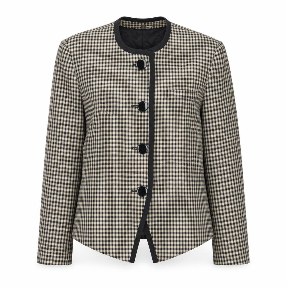 Park Square Women Beige Checked Blazer Jacket Size 12 Classic Style