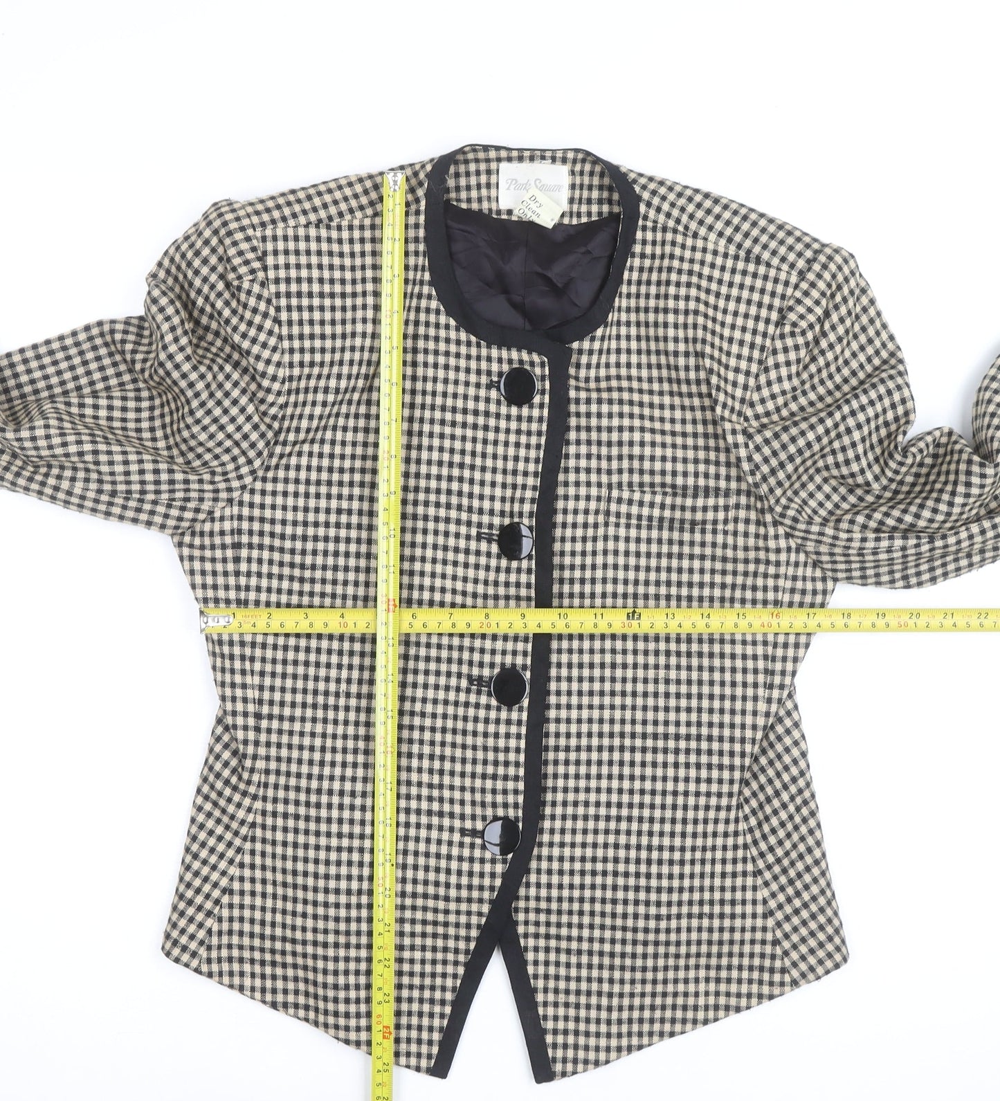 Park Square Women Beige Checked Blazer Jacket Size 12 Classic Style