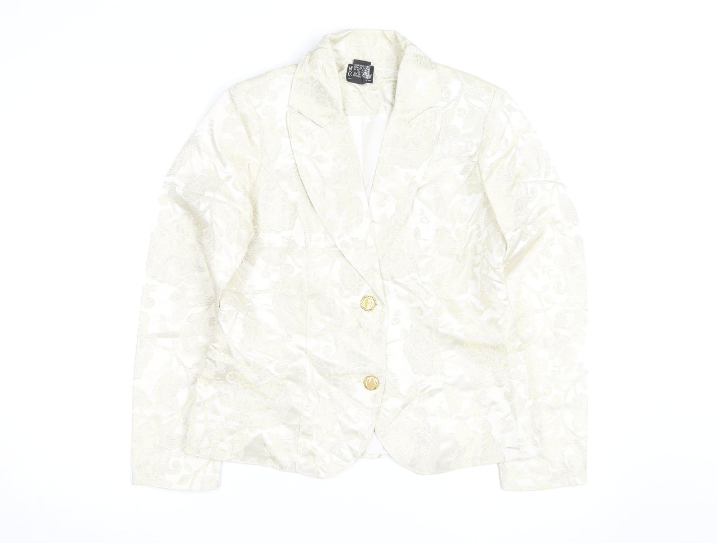 NY Collection Women's Ivory Metallic Floral Blazer Size S