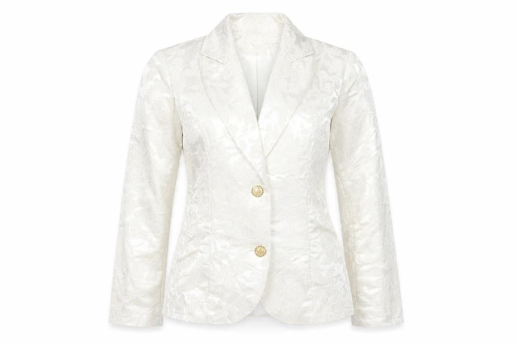 NY Collection Women's Ivory Metallic Floral Blazer Size S