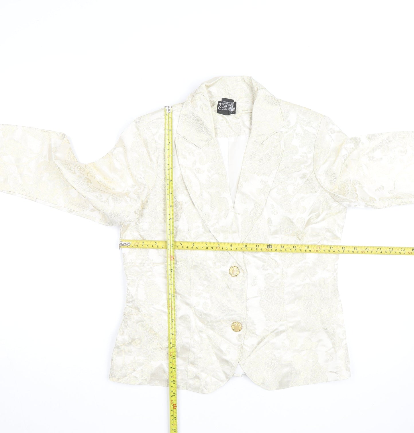 NY Collection Women's Ivory Metallic Floral Blazer Size S