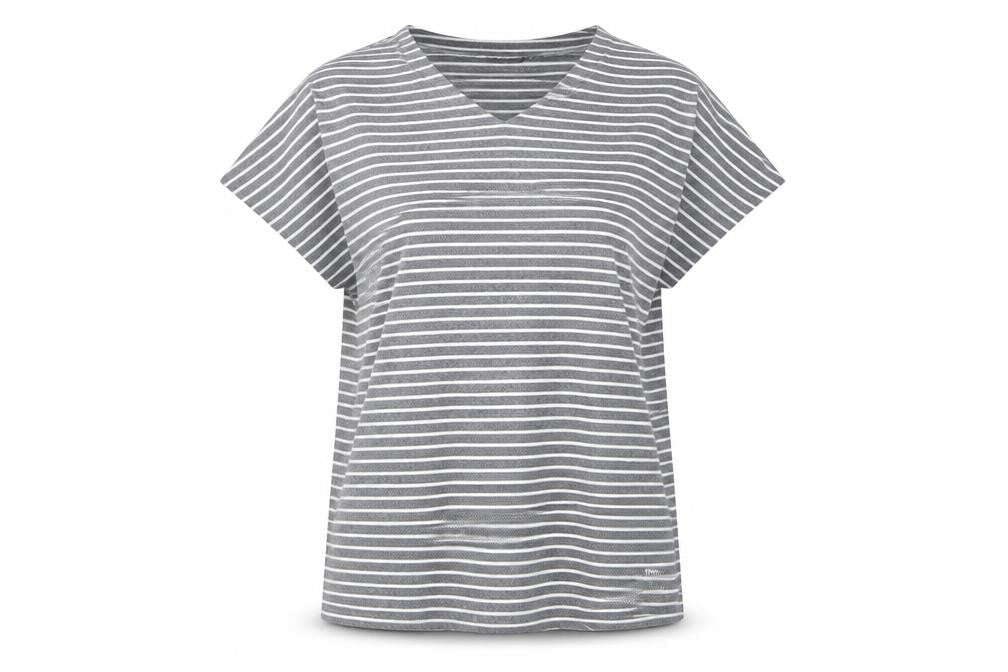 Rohan Women Grey Striped V-Neck Short Sleeve T-Shirt Size 14