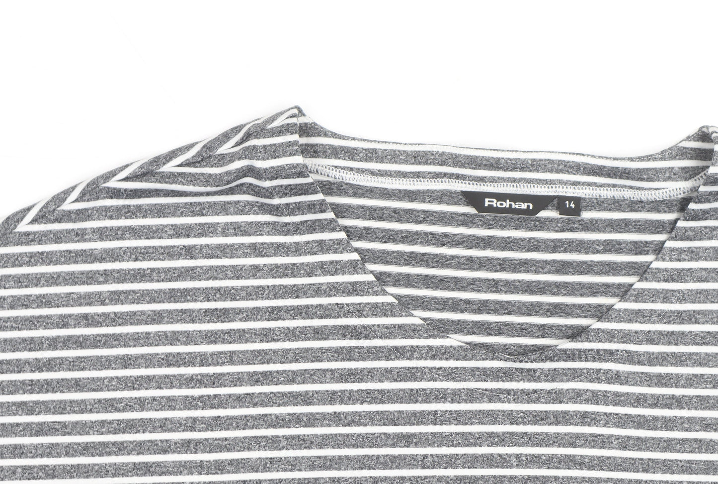 Rohan Women Grey Striped V-Neck Short Sleeve T-Shirt Size 14