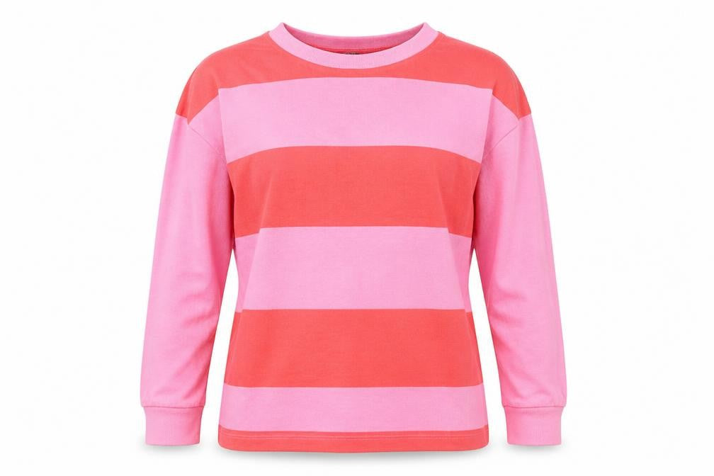 Nutmeg Women Pink Striped Cotton Crew Neck Jumper Size 12
