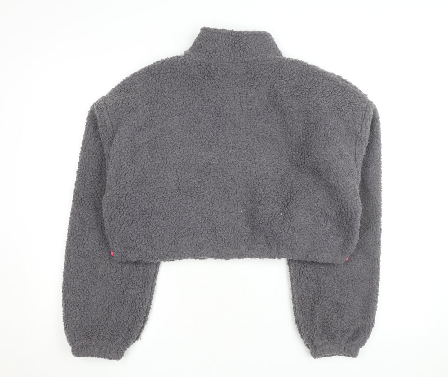 Boohoo Women's Grey Fleece Cropped Zip Jacket Size 16