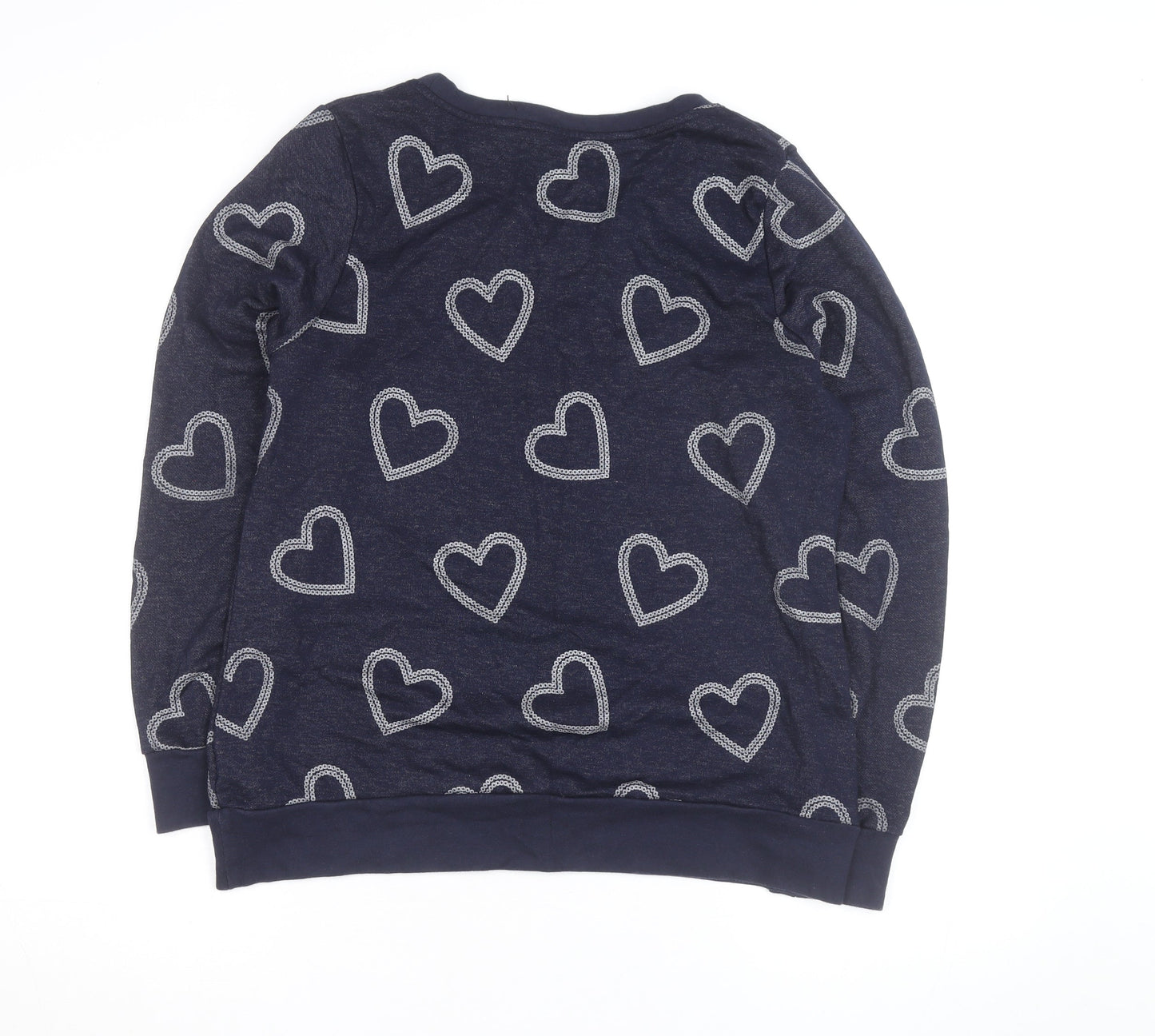 Marks and Spencer Women Blue Sequin Heart Long Sleeve Pullover Jumper Size 16