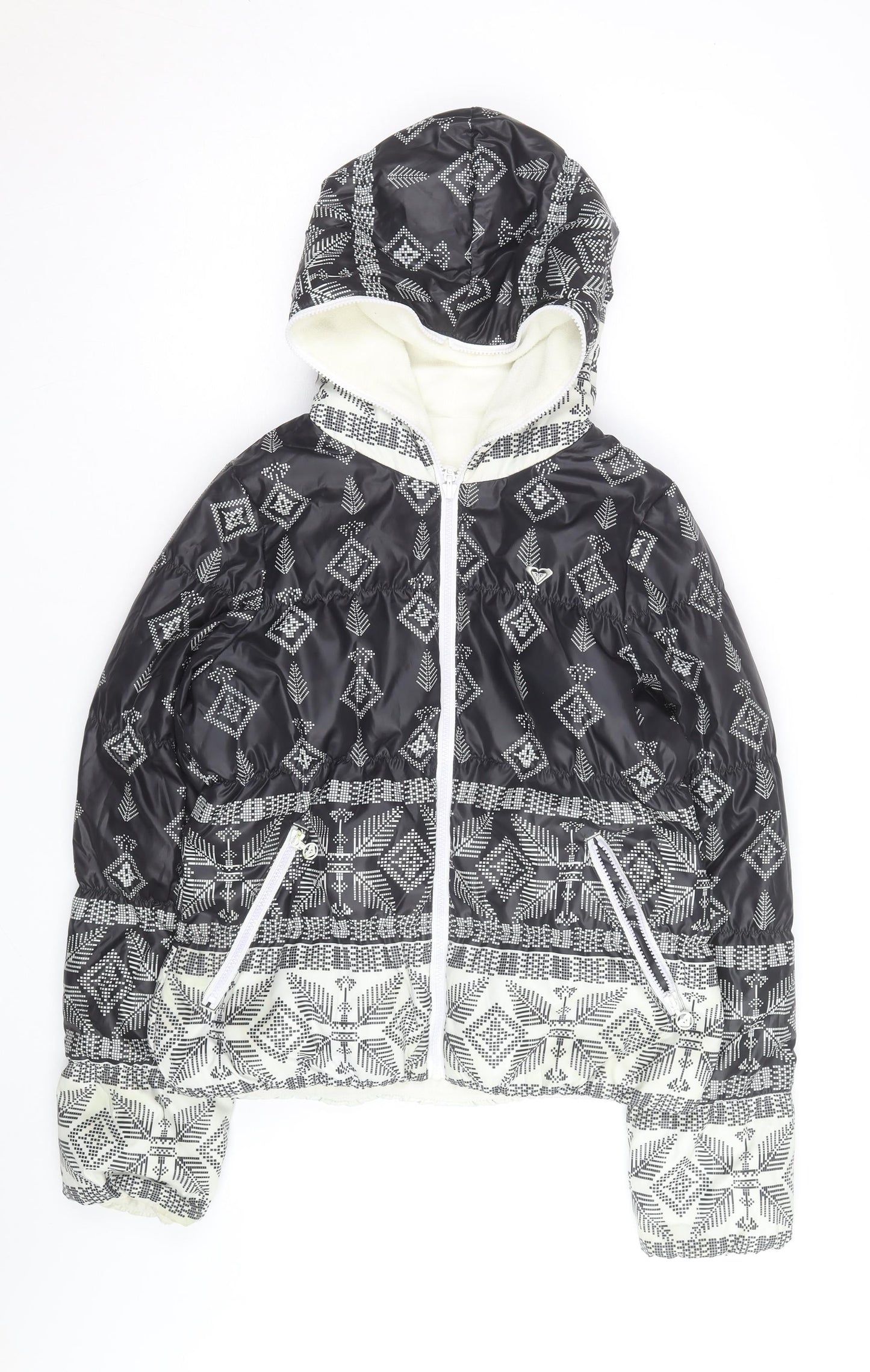 Roxy Women’s Black Geometric Hooded Puffer Jacket Size L