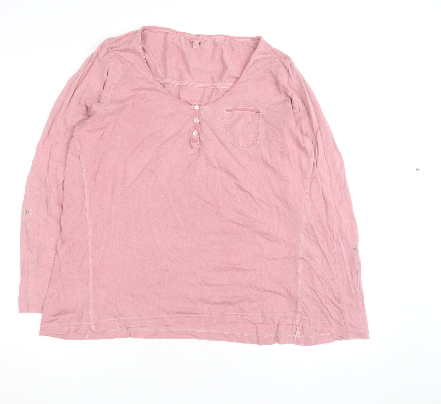 FatFace Women's Pink Long Sleeve Henley T-Shirt Size 12