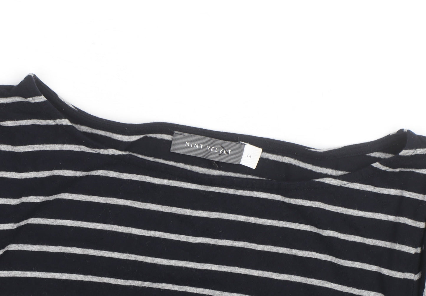 Mint Velvet Women’s Black Striped Long Sleeve Boat Neck Top Size 14