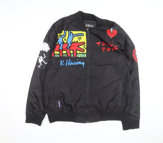 Members Only x K. Haring Men's Black L Bomber Jacket Full Zip Art Print
