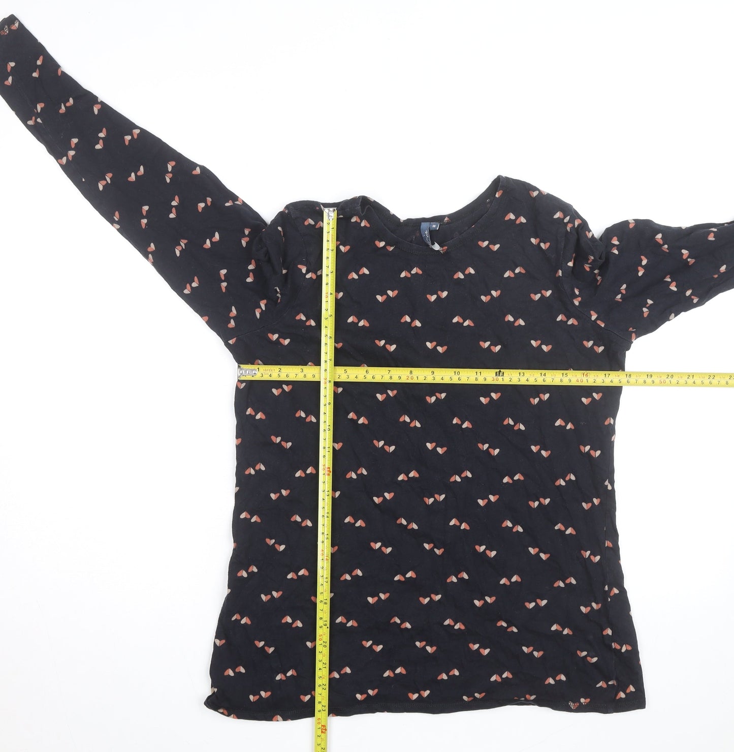 E-vie Women Black Heart Print Long Sleeve Cotton T-Shirt Size 16