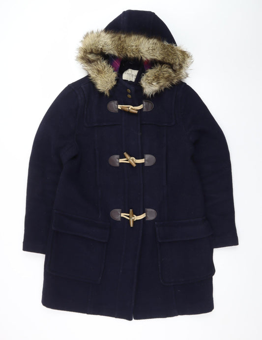 Marks and Spencer Women’s Blue Wool Blend Duffle Coat Size 14 Faux Fur Hood