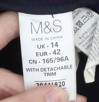 Marks and Spencer Women’s Blue Wool Blend Duffle Coat Size 14 Faux Fur Hood