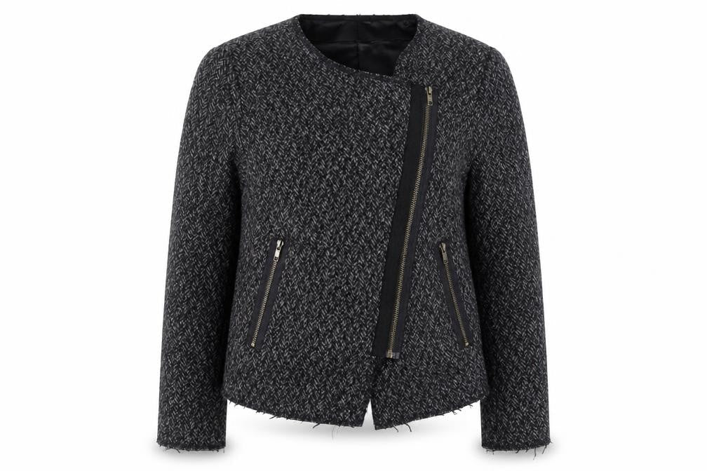 Almost Famous Women’s Grey Herringbone Biker Jacket Size 14