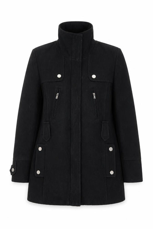 Canda Women’s Black Wool Blend Mid-Length Overcoat Size 12